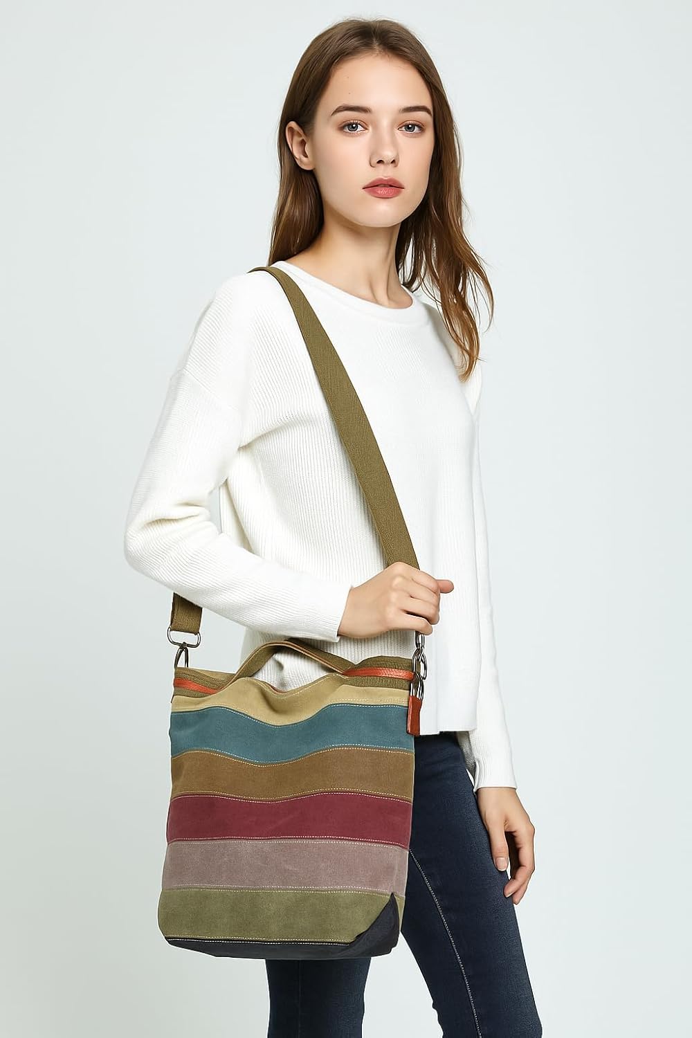 Willow Stripe Canvas Hobo Tote